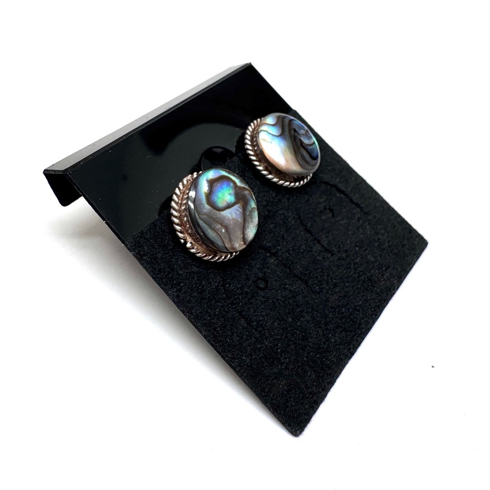 Sterling Silver and Abalone Shell Round Stud Earrings